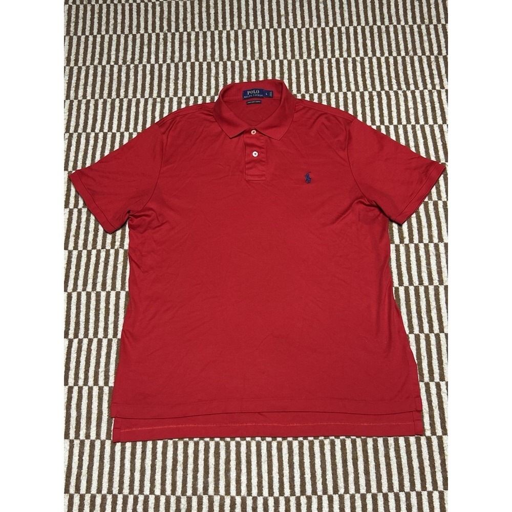 Polo Ralph Lauren Pima Soft Touch Polo Shirt Mens Large Red Navy Pony